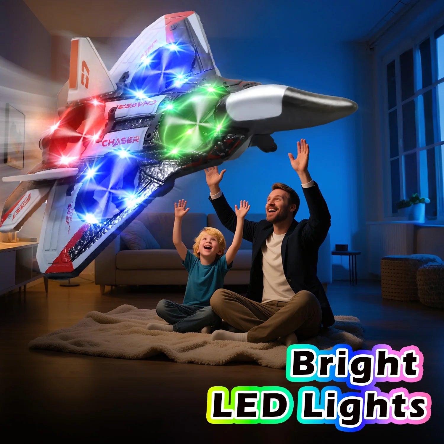 Foam Remote Control RC Fighter Jet - LED Lights & 360° Spin