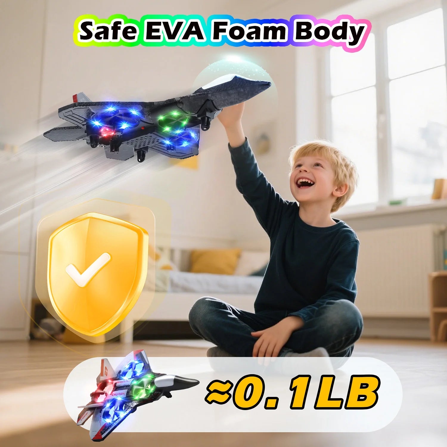 Foam Remote Control RC Fighter Jet - LED Lights & 360° Spin