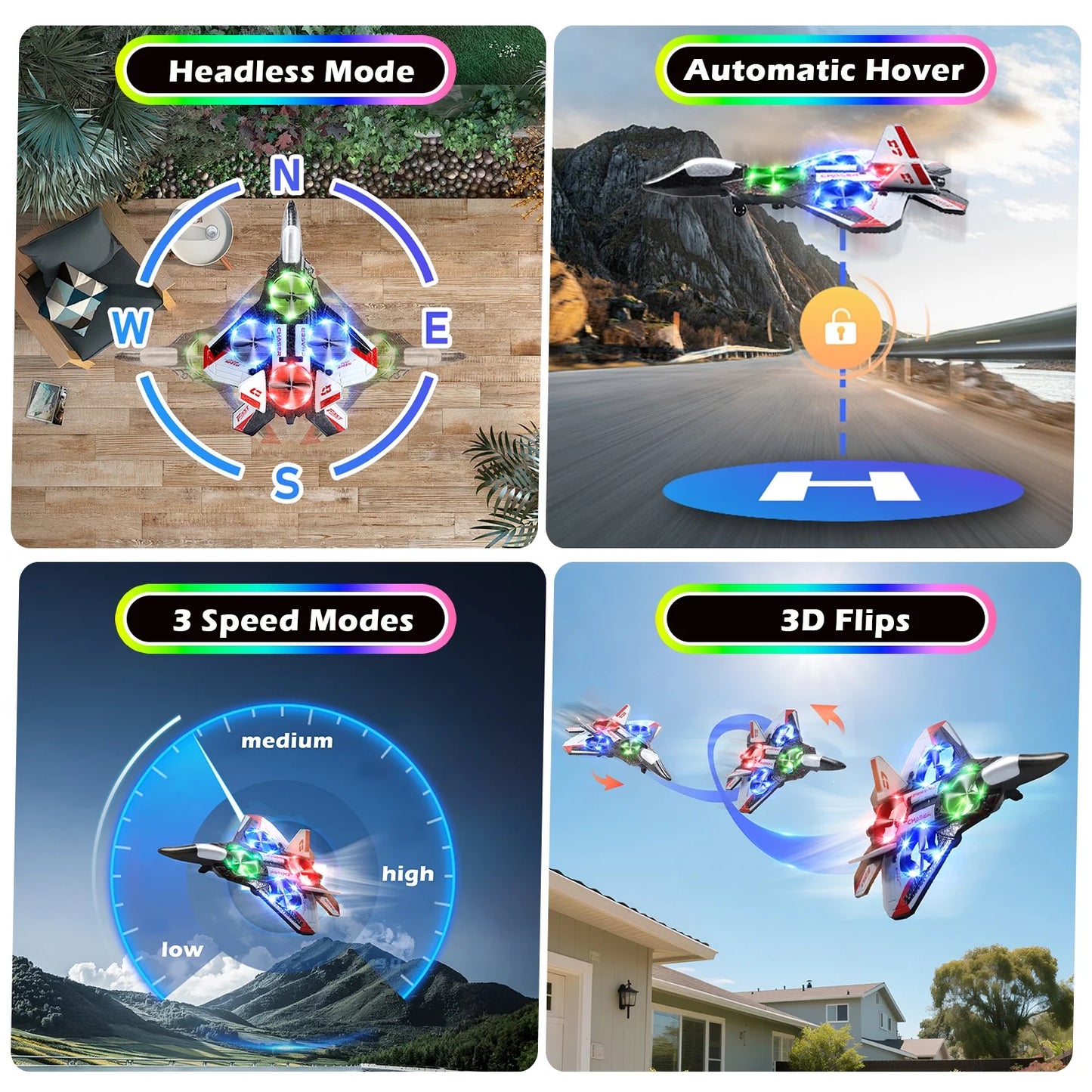 Foam Remote Control RC Fighter Jet - LED Lights & 360° Spin