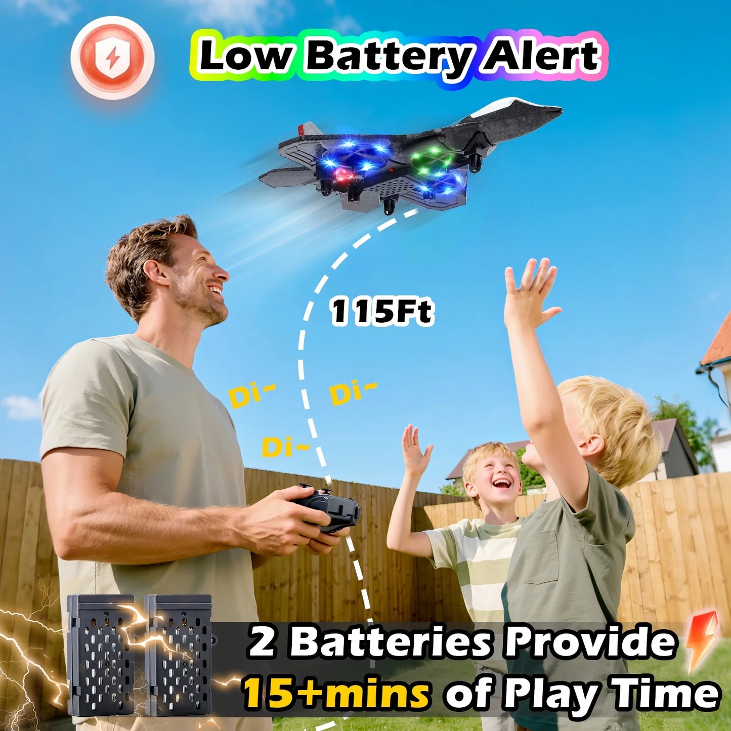 Foam Remote Control RC Fighter Jet - LED Lights & 360° Spin