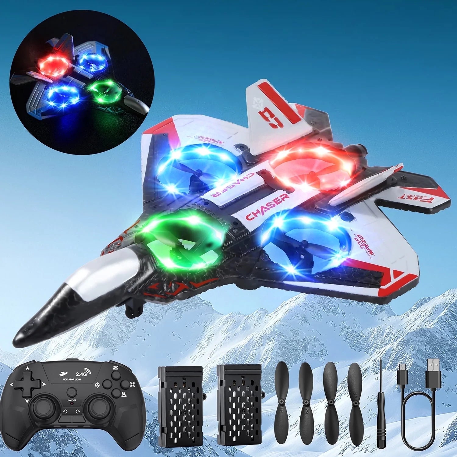 Foam Remote Control RC Fighter Jet - LED Lights & 360° Spin