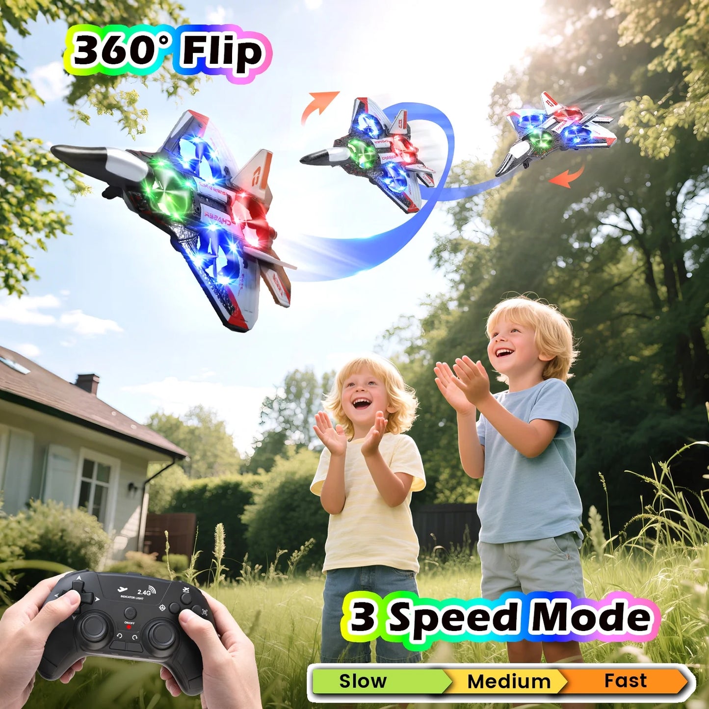 Foam Remote Control RC Fighter Jet - LED Lights & 360° Spin