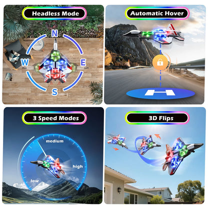 Foam Remote Control RC Fighter Jet - LED Lights & 360° Spin