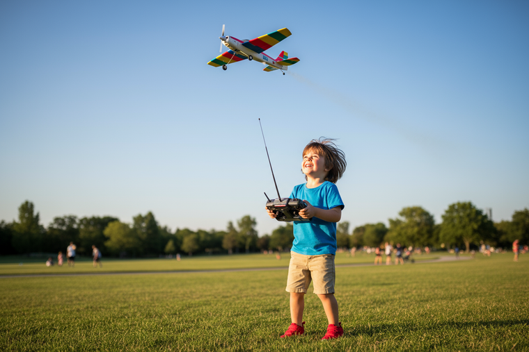 kid flying toy plane with remote control